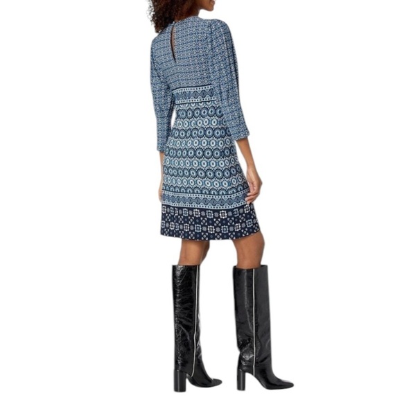 VINCE CAMUTO Casual Stretch Blue Geometric Long Sleeve Dress Women's Size 8 - Picture 2 of 16